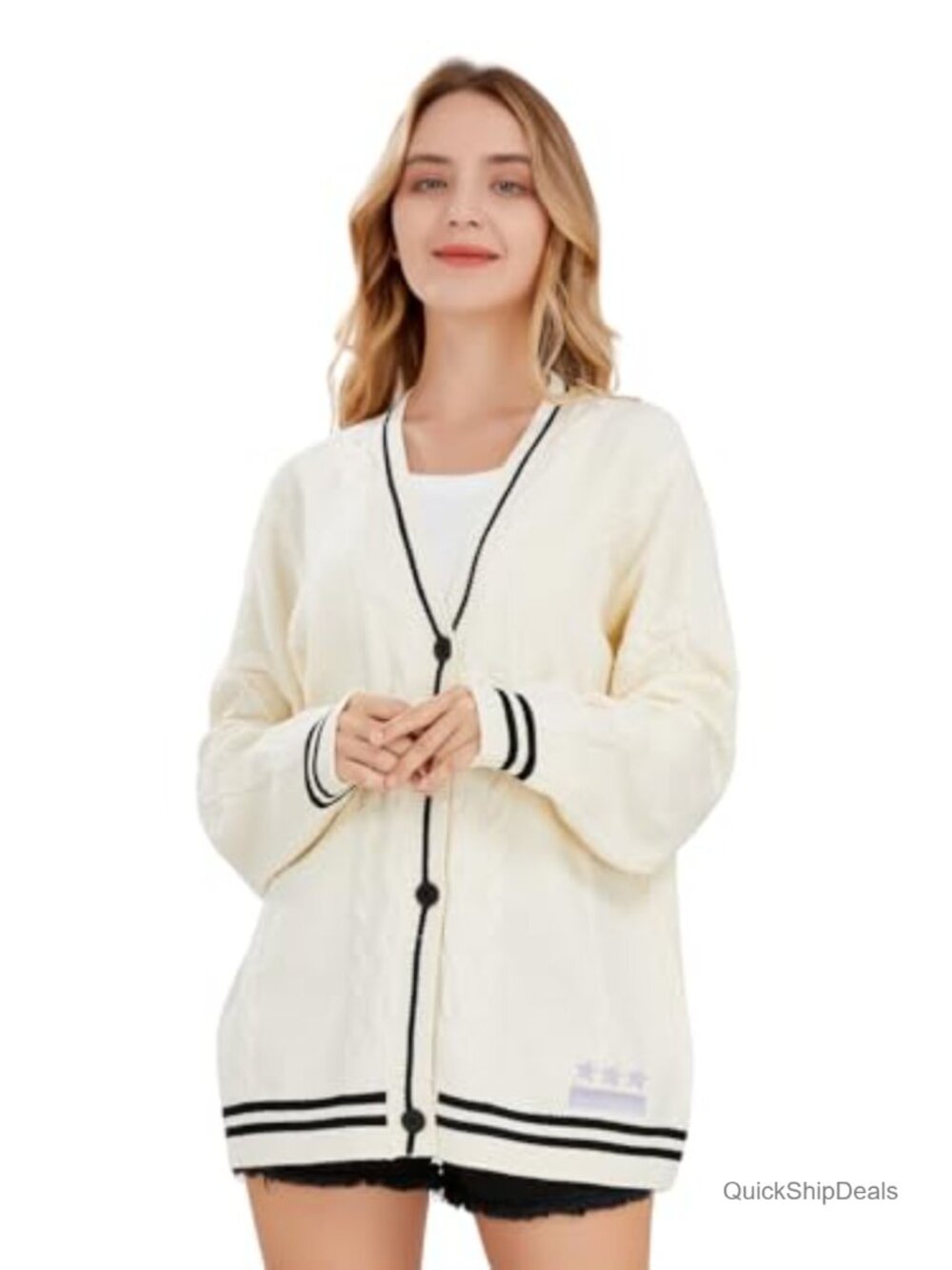 Cable Knit Cardigan Open Front Button Down Sweater Outwear
